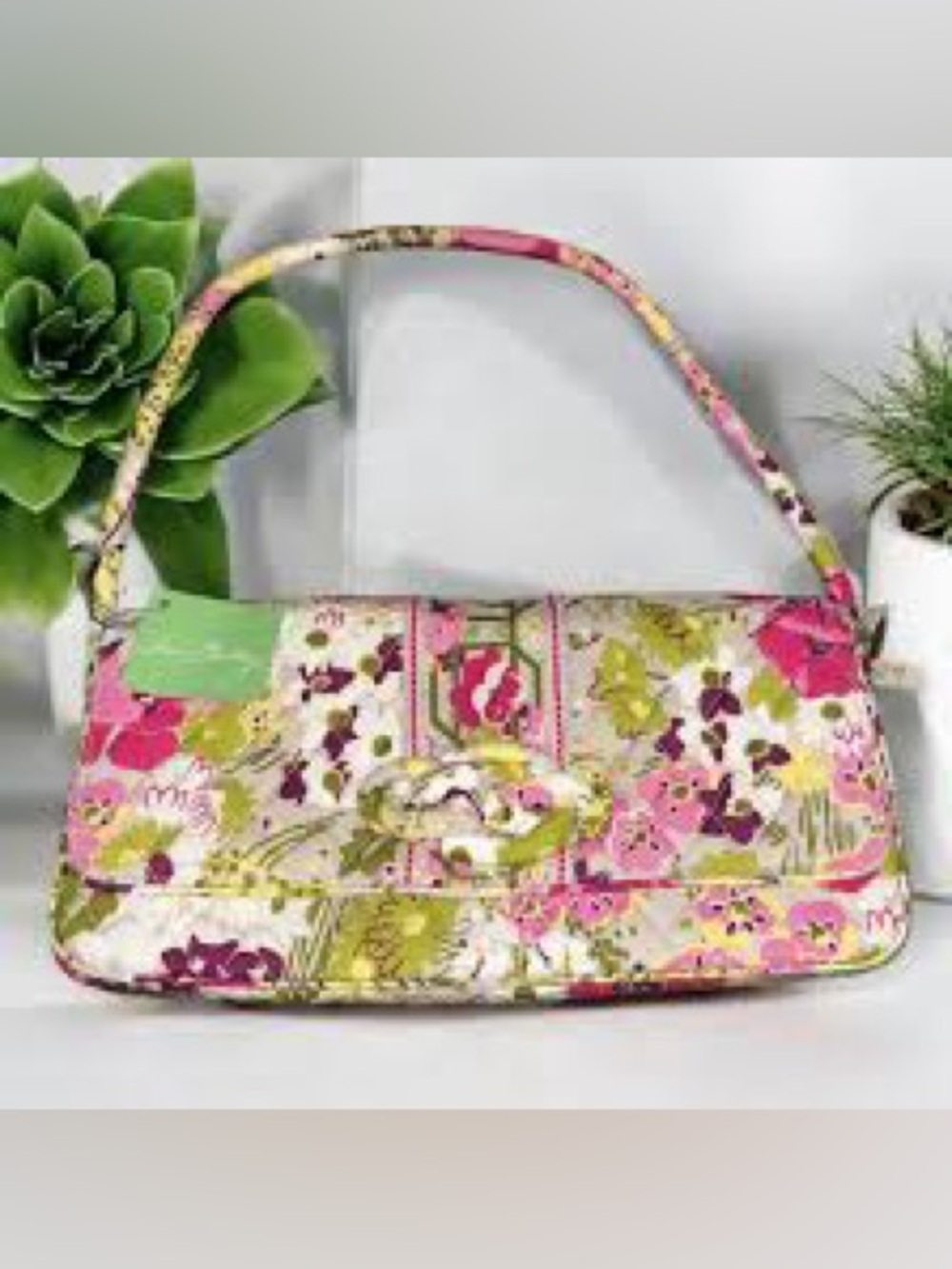 Vera Bradley Floral Shoulder Bag in Pink & Green